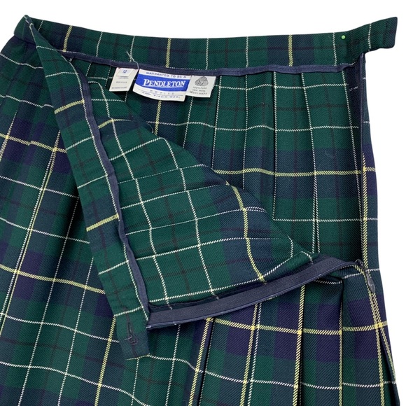 Vintage Pendleton Green Plaid Pleated Skirt with Flat Front Panel - Picture 10 of 11